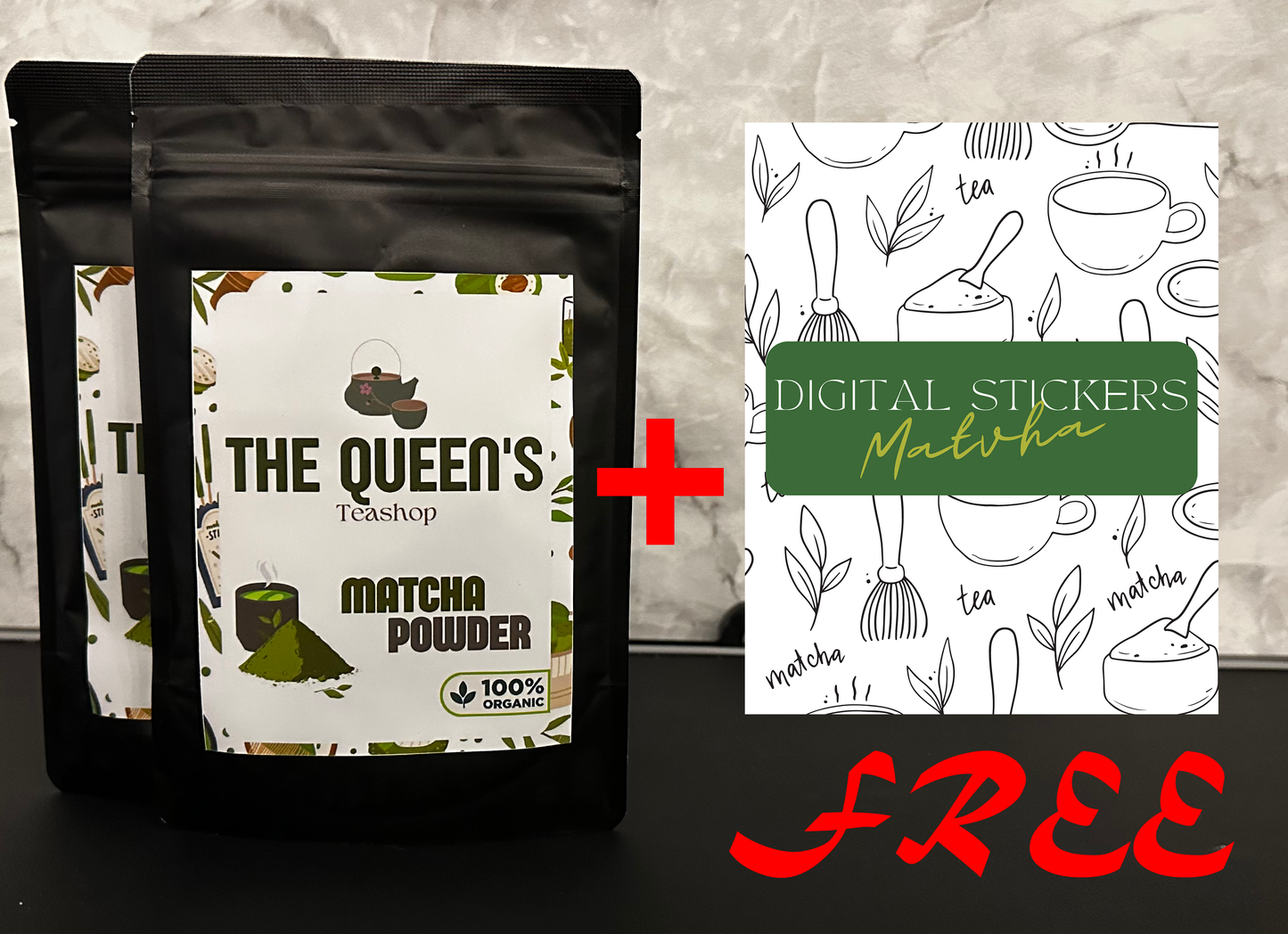 2 matcha powder + 1 digital stickers