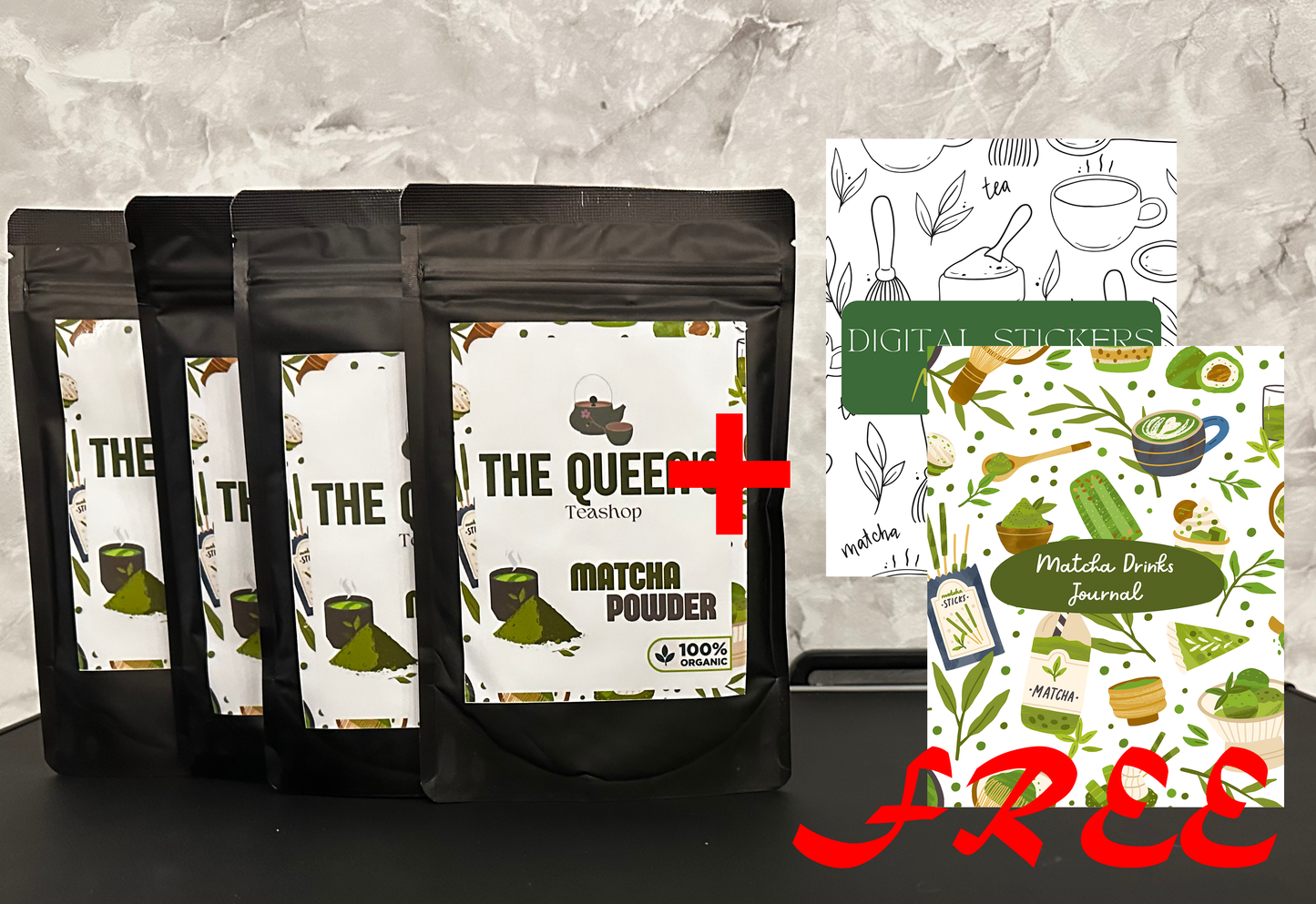 4 matcha powder + 1 digital recipe journal + 1 digital stickers