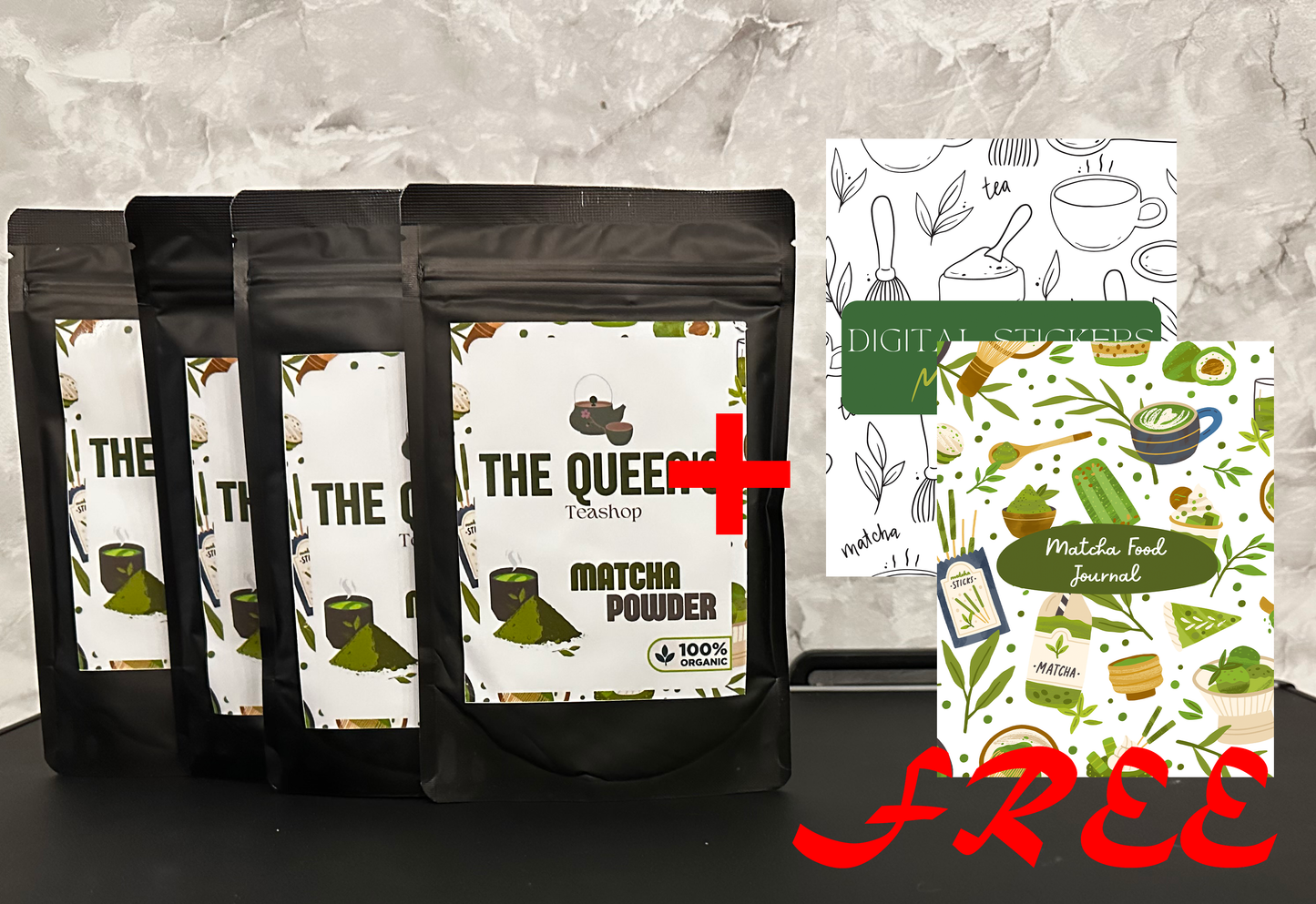 4 matcha powder + 1 digital recipe journal + 1 digital stickers